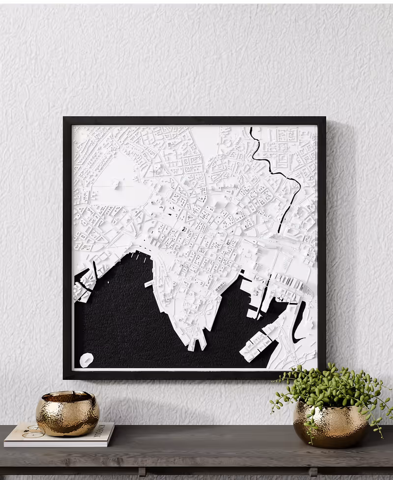 3D relief map of Oslo, Norvegia - Frame 23x23 cm