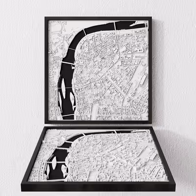3D relief map of Praga, Cehia - Frame 12x12 cm frame