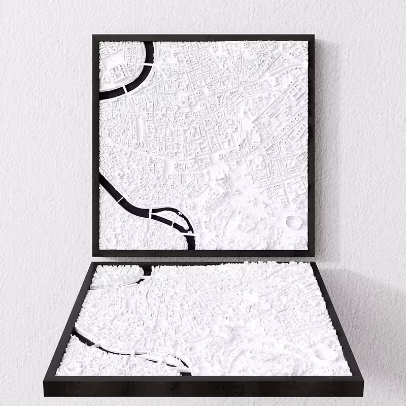 3D relief map of Roma, Italia - Frame 23x23 cm