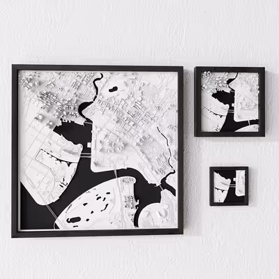 3D relief map of Singapore, Singapore - Frame 12x12 cm frame