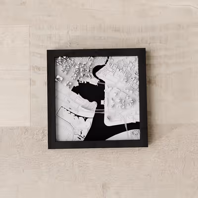 3D relief map of Singapore, Singapore - Frame 23x23 cm frame