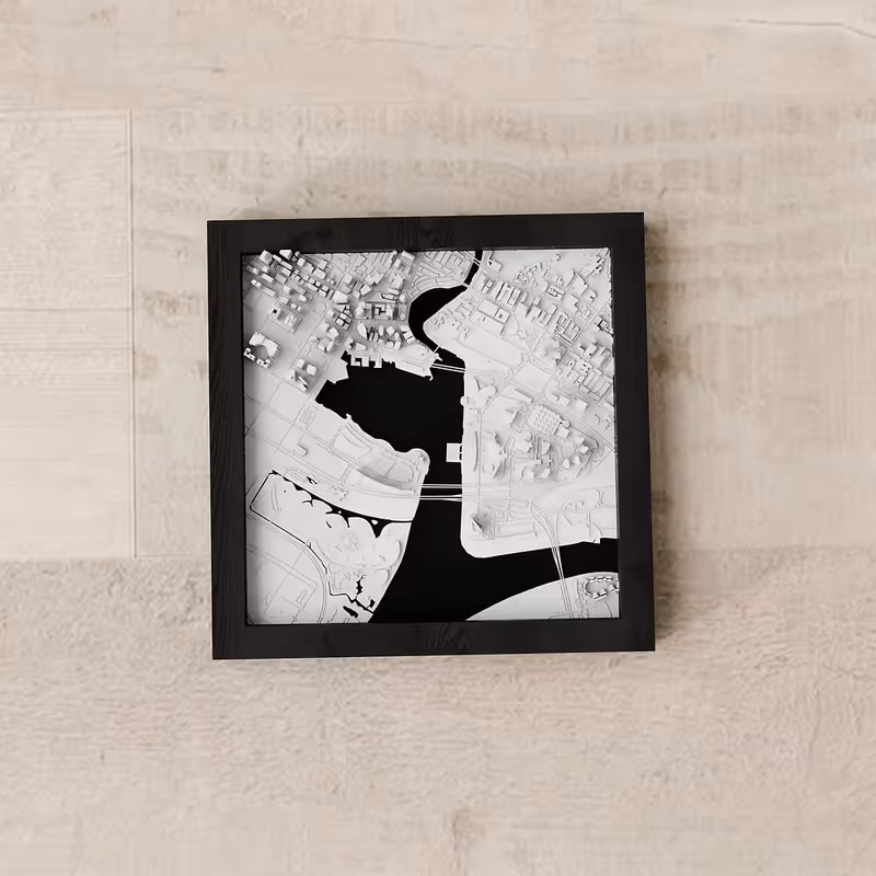 3D relief map of Singapore, Singapore - Frame 23x23 cm