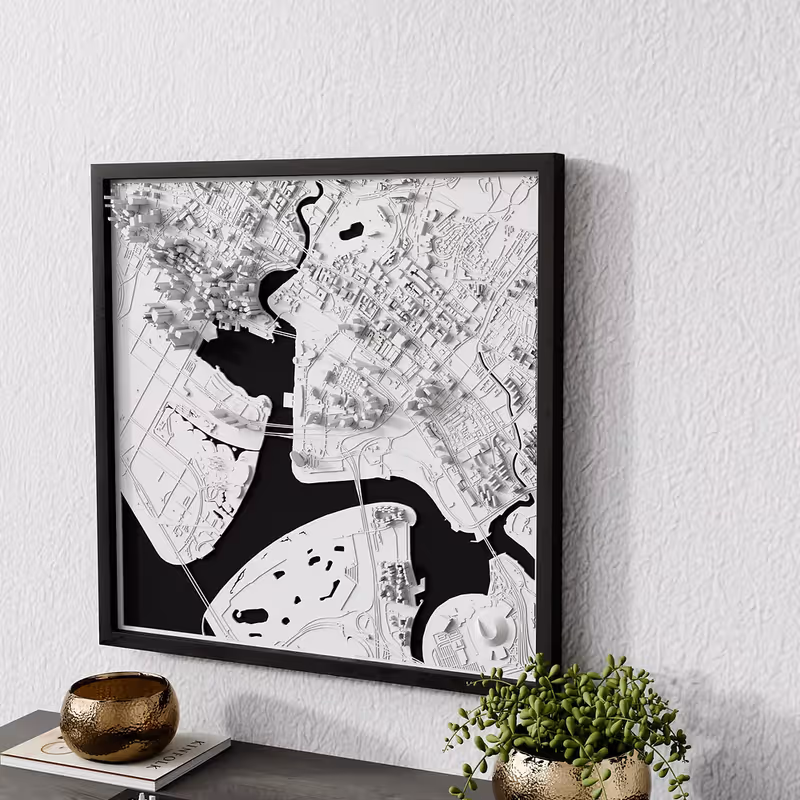 3D relief map of Singapore, Singapore - Frame 50x50 cm